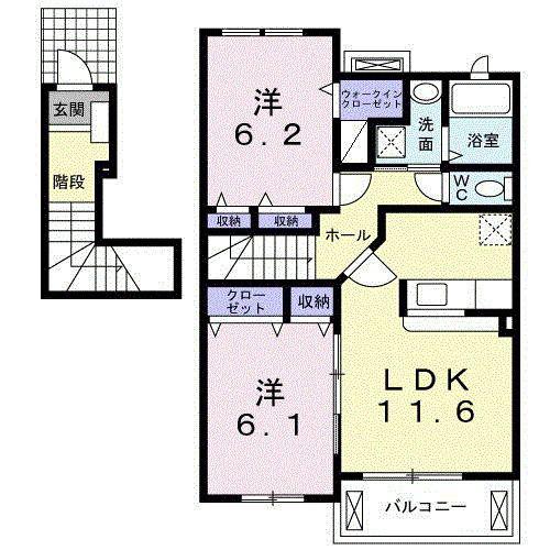 プロムナ-ド参番館(2LDK/2階)の間取り写真