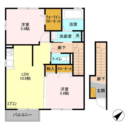 レマックコーポ C(2LDK/2階)の間取り写真