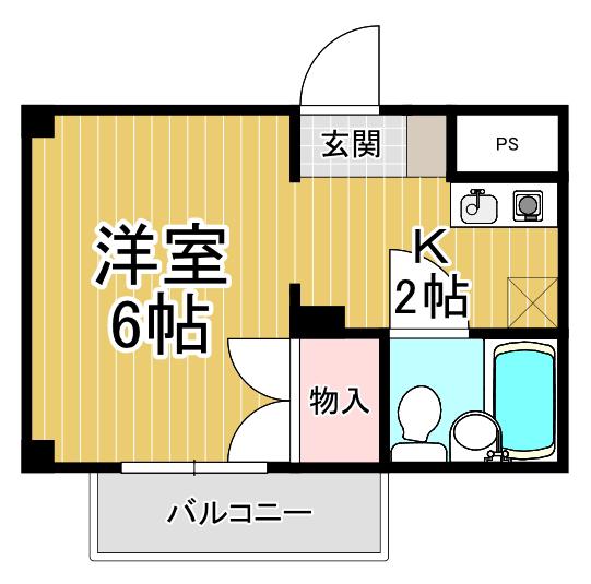 仁川ロイヤルハイツ(ワンルーム/2階)の間取り写真