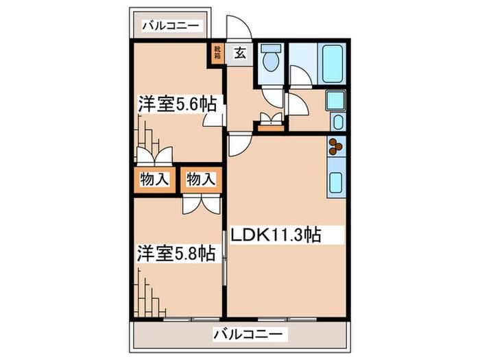 コルティーレ(2LDK/2階)の間取り写真