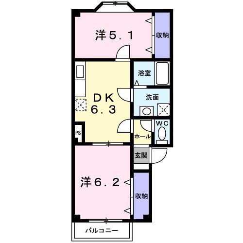 クレディ(2DK/2階)の間取り写真