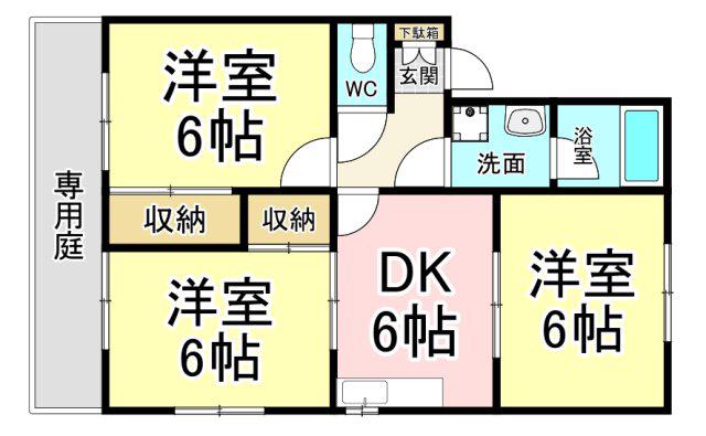 ジュネス引野(3DK/1階)の間取り写真