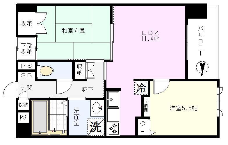サウスヒルサイドテラス(2LDK/5階)の間取り写真