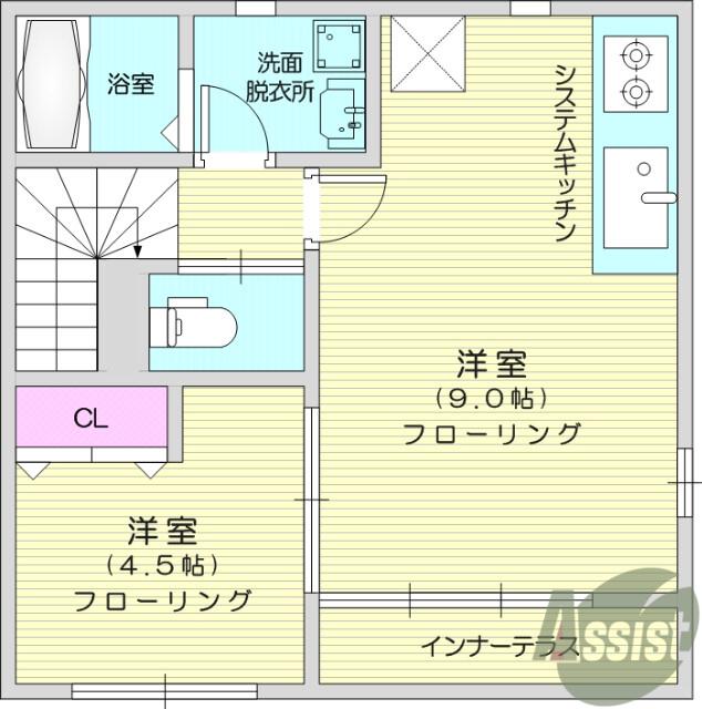 A・TテラスⅡ(1LDK/2階)の間取り写真