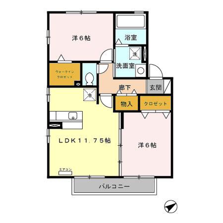 リビングタウン那須塩原D(2LDK/2階)の間取り写真