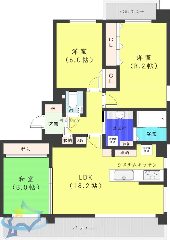 桂和レジデンス円山桜(3LDK/10階)の間取り写真