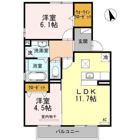 パルケ山口 A棟(2LDK/1階)の間取り写真