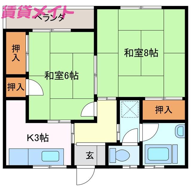 第2コーポ西条(2K/2階)の間取り写真