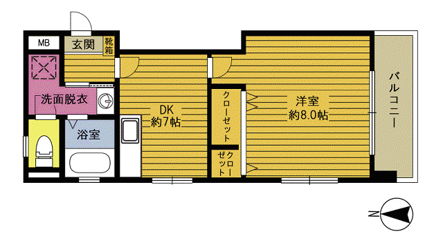 スタジアムサイド大洲浜(1DK/7階)の間取り写真