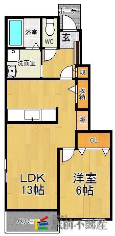 ブラン ミュール 筑前II番館(1LDK/1階)の間取り写真