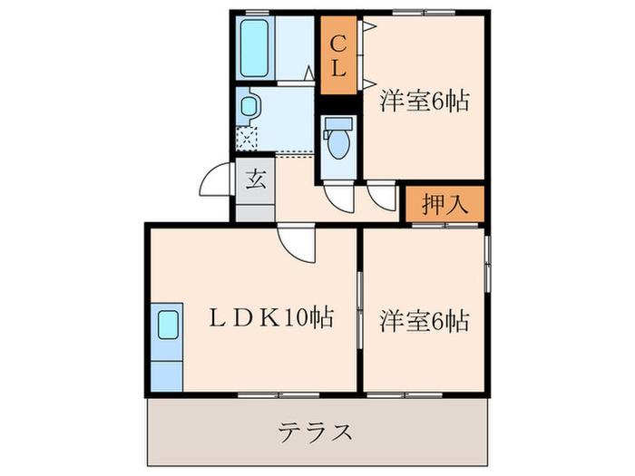 リヒト若松(2LDK/1階)の間取り写真