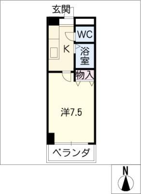 ハピネス高畑(1K/2階)の間取り写真