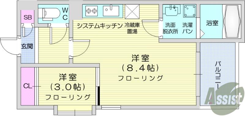 REGALEST東照宮駅前(1LDK/1階)の間取り写真