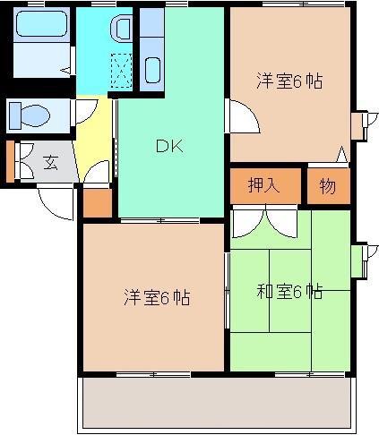 セゾンソレーユ B棟(3DK/1階)の間取り写真