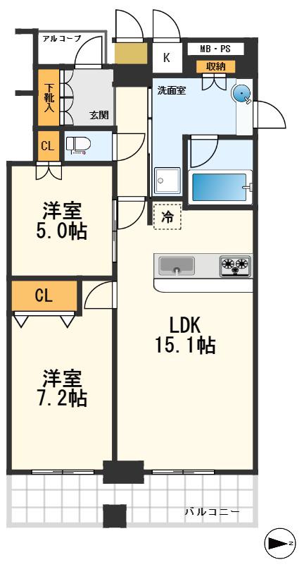 ジオタワー高槻ミューズガーデン(2LDK/9階)の間取り写真