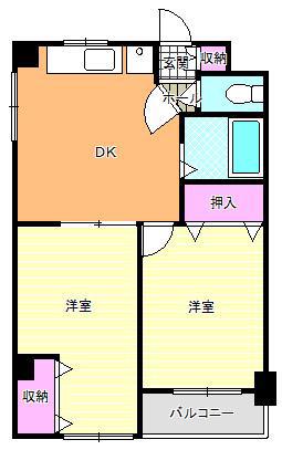 プランドール照ヶ丘(2DK/5階)の間取り写真