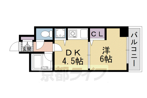 ライオンズマンション五条大宮第2(1DK/4階)の間取り写真