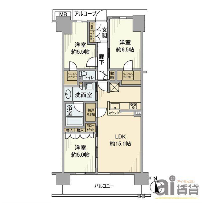 グランビュースクエア(3LDK/2階)の間取り写真