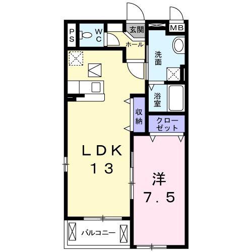 ル・シエル・ブルーII(1LDK/1階)の間取り写真