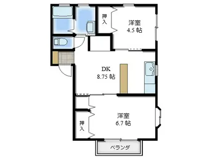 ウェルセント(2DK/2階)の間取り写真