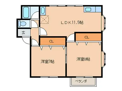 サウスロアヴェール(2LDK/2階)の間取り写真