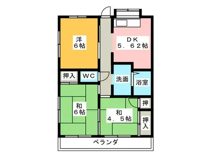 ヤマモトレンタルマンション(3DK/2階)の間取り写真