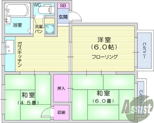 エクセレント中柵第2(3DK/2階)の間取り写真