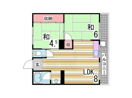 ジョイフル鈴蘭台(2LDK/2階)の間取り写真