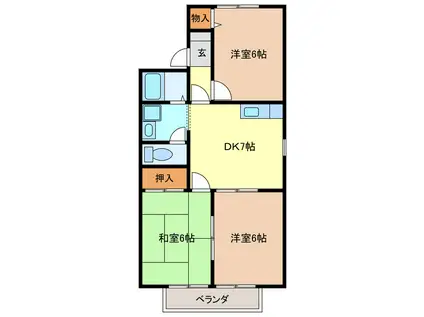 ボナールMUSUBU(3DK/1階)の間取り写真