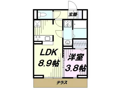 西武新宿線 新所沢駅 徒歩8分 3階建 築1年(1LDK/1階)の間取り写真