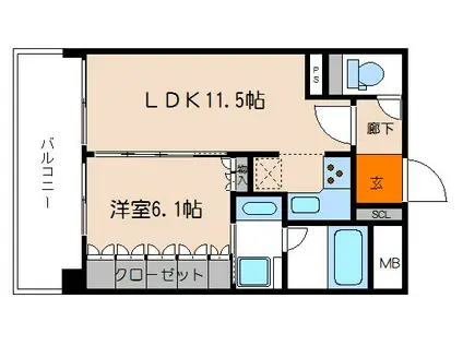 リーガル京都御所西II(1LDK/1階)の間取り写真