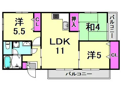 コムフォーレ北塚口(3LDK/3階)の間取り写真