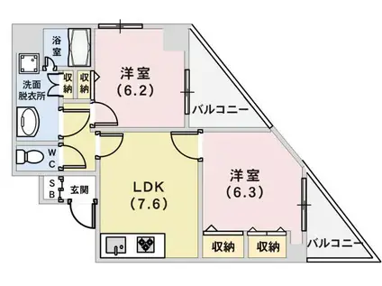 ロイヤルヒル神戸三ノ宮II(2LDK/11階)の間取り写真