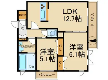 シャーメゾン拓(2LDK/3階)の間取り写真