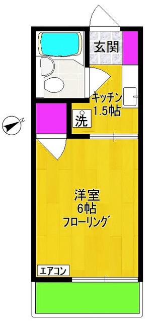 ディアコートI(1DK/2階)の間取り写真