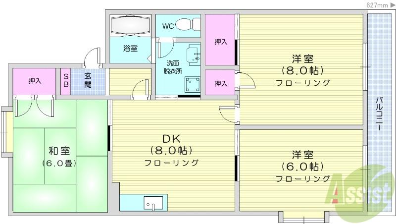 セジュールシャルムⅠ番館(3DK/1階)の間取り写真