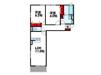 URARAIIB(2LDK/2階)の間取り写真