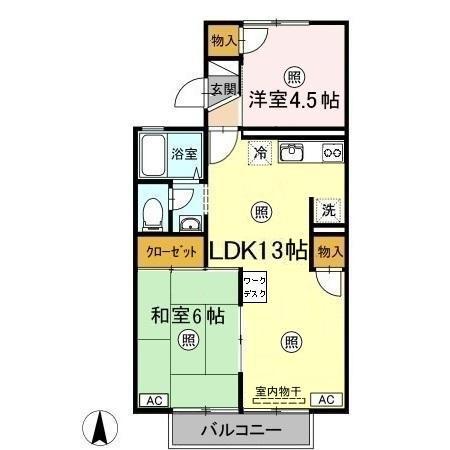 セジュール三島B棟(2LDK/2階)の間取り写真