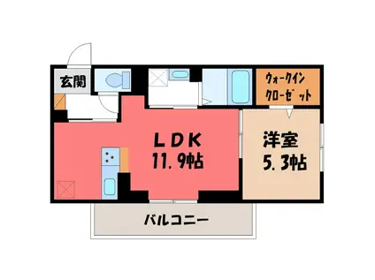 フェリーチェ MAEBASHI(1LDK/2階)の間取り写真