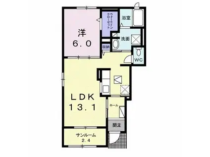 パラダリア B(1LDK/1階)の間取り写真