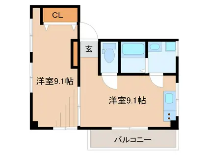 京王線 京王八王子駅 徒歩14分 3階建 築30年(1LDK/3階)の間取り写真