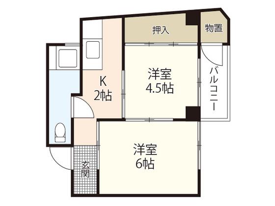京文ビル(2K/4階)の間取り写真