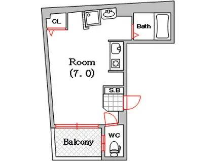 ステイタス難波(ワンルーム/5階)の間取り写真