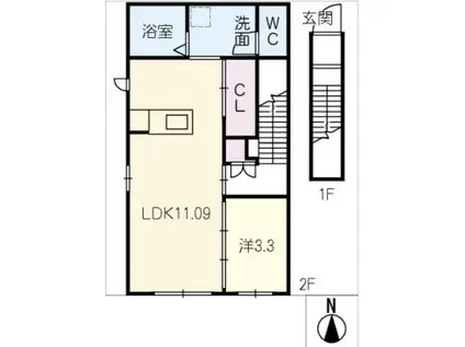 RAMBLE A棟(1LDK/2階)の間取り写真