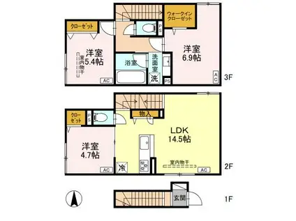 セレスティア竹ノ塚(3LDK/2階)の間取り写真