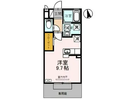 ティアモ(ワンルーム/1階)の間取り写真