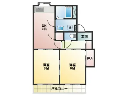 ベルメゾン(2DK/4階)の間取り写真