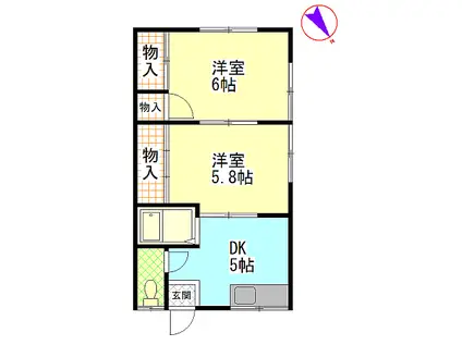 二矢川アパート(2DK/2階)の間取り写真