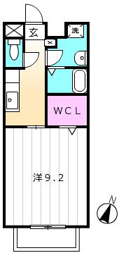 プランドールA棟(1K/2階)の間取り写真