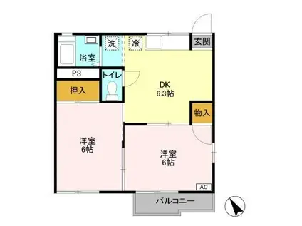 ライフコーポ東金AB(2DK/2階)の間取り写真